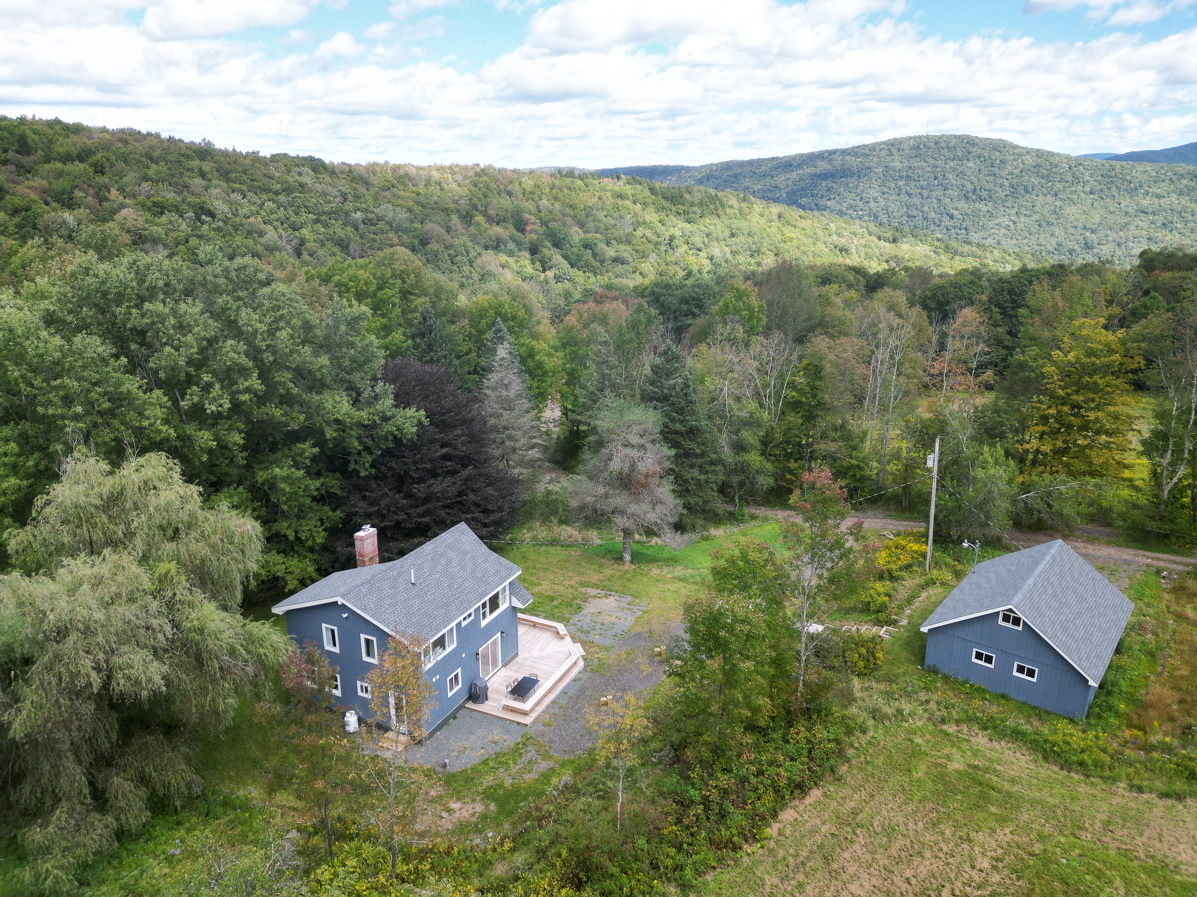 Aerial view of the property and mountains